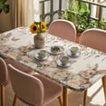 thumbnail image 3 of Easter Rabbits Table Cloths for 4 Foot Rectangle Tables, Spring Flowers Butterfly Bunny Plants Beige Patio Waterproof Elastic Fitted Tablecloths, Washable Rectangular Table Cover for Camping, 3 of 8