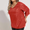thumbnail image 5 of Delliss Women's Summer Sparkle Sequin Cold Shoulder Top V Neck Loose T Shirt Basic Blouses, 5 of 9