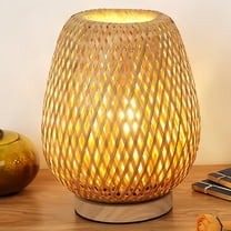 MEHOOM Rattan Table Lamp for Bedroom, Dimmable Unique Bedside Lamp, Farmhouse Desk Lamp for Bedroom, Living Room, Boho Rustic Decor (Natrue Bamboo)