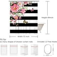 thumbnail image 4 of Pink Floral Shower Curtain, Black and White Stripes Fabric Bathroom Curtain Set with Hooks, Pink and Black Shower Curtain, Rose with Butterfly and Leaves Pattern Machine Washable 72Wx84H Inches, 4 of 6