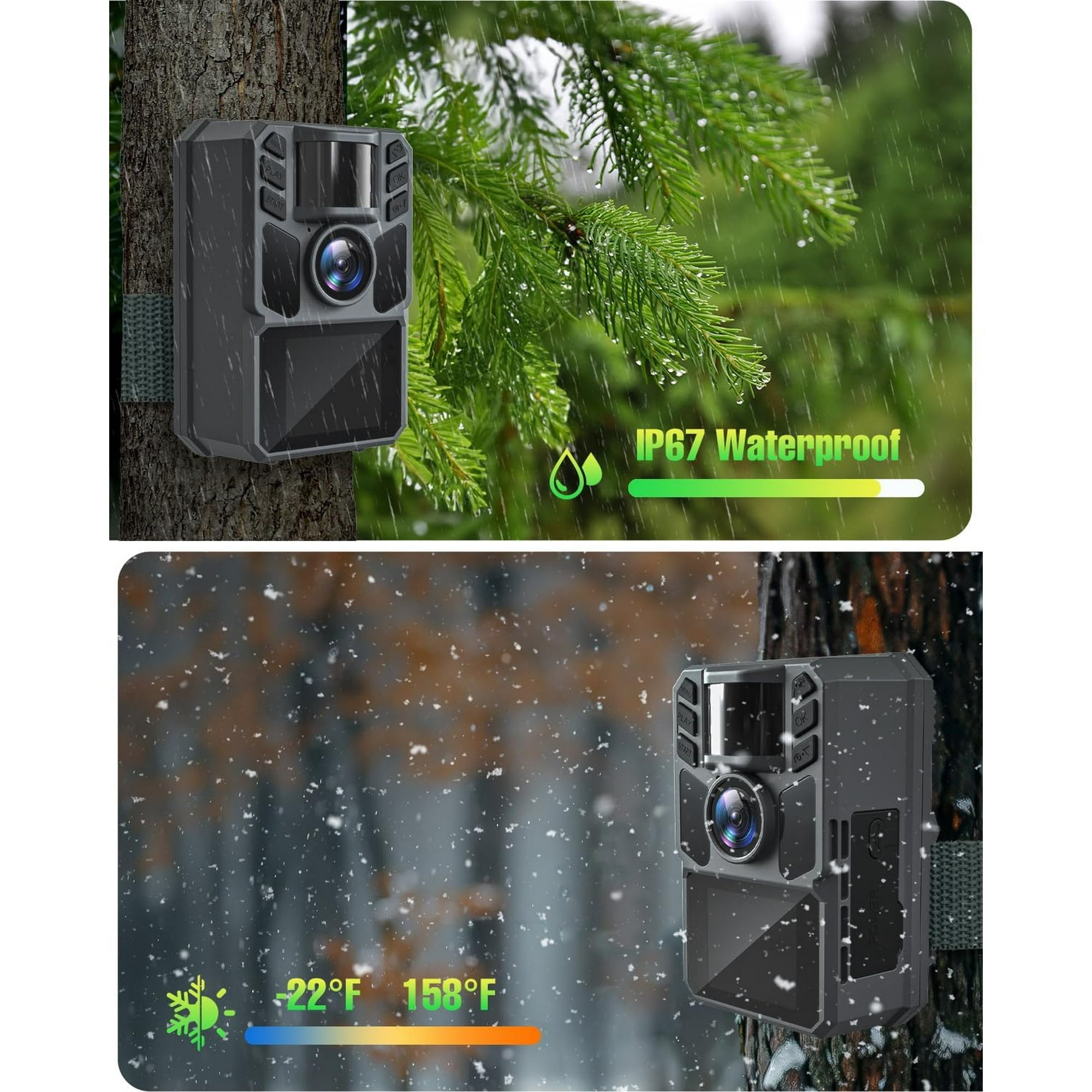 Trail Camera Solar Trail Cam - 4K 64MP Trail Cameras with Night Vision, IP67 Waterproof Camera for Deer Wildlife Monitoring Hunting with 64GB Memory Card
