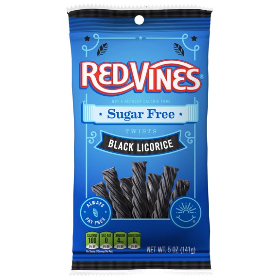 Red Vines Sugar Free Twists, Black Licorice Soft Chewy Candy, 5oz