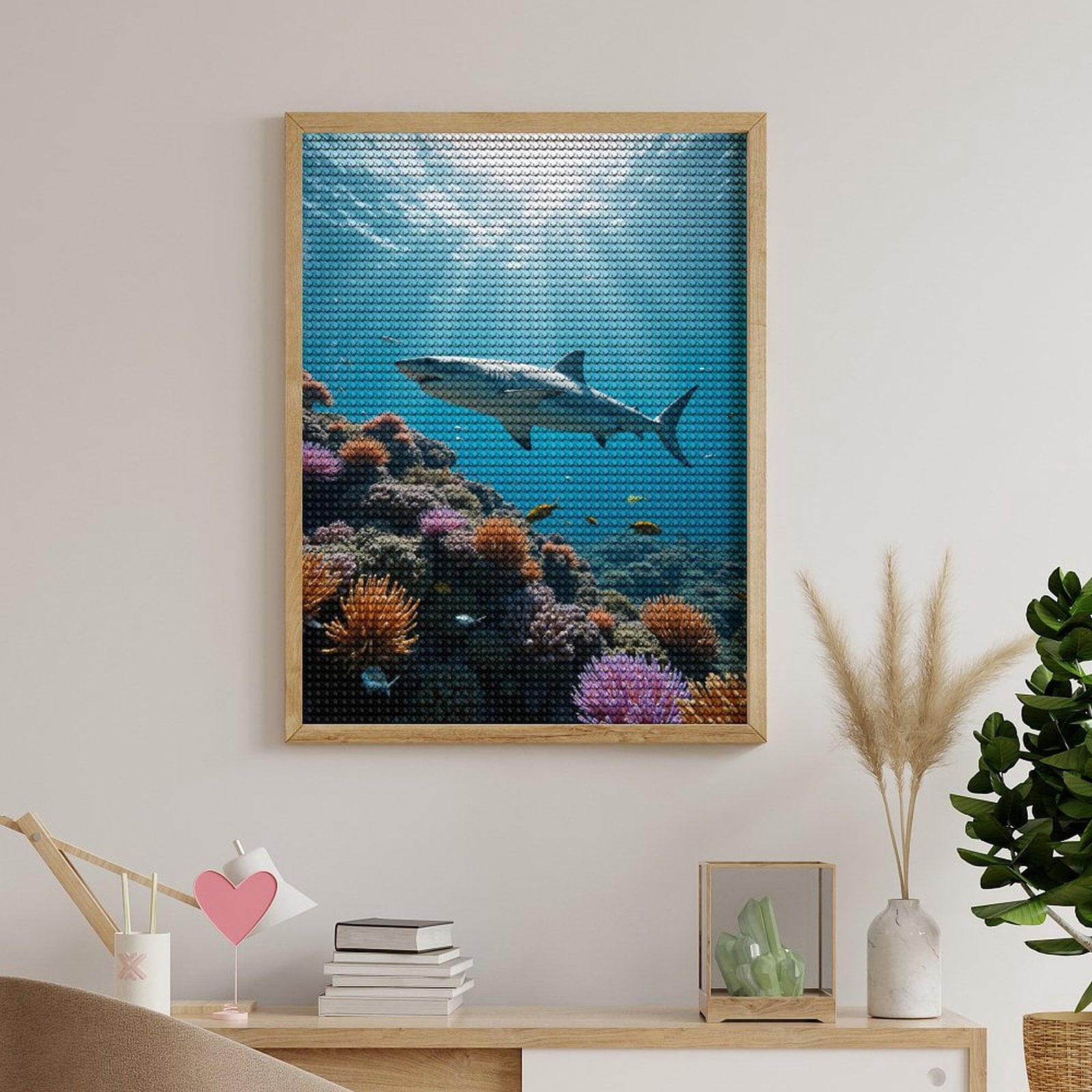 Diamond Art Kits for Adults, Shark Coral Reef Underwater Scene 5D Diamond Painting Kits for Adults Beginners, DIY Full Drill Diamond Painting, Gem Art and Crafts 12x16