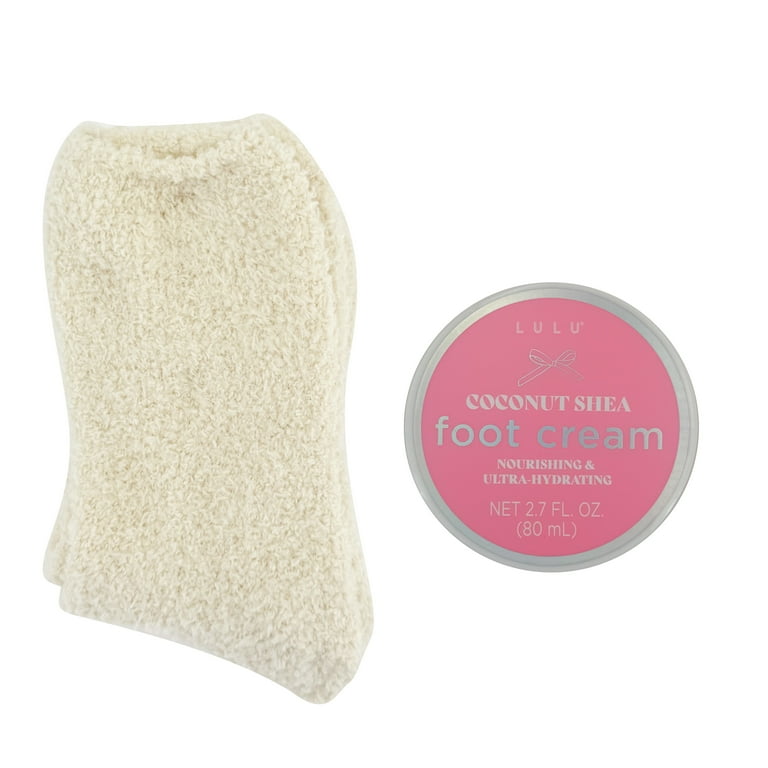 Lulu Foot Care Foot Cream and Sock Gift Set, Coconut Shea, 2