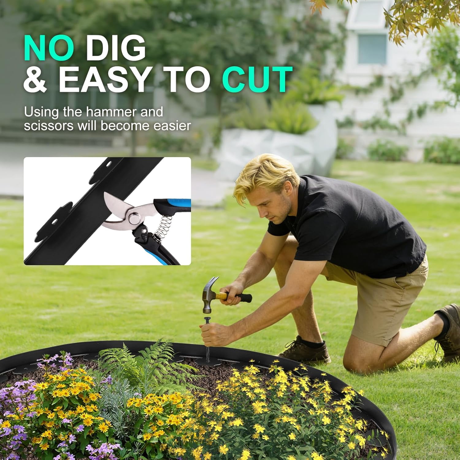 2 Inch x 40FT Garden Edging Kit with 40 Spikes for Landscaping, Plastic Lawn Edging Border for Flower Beds,  Pathways, Black
