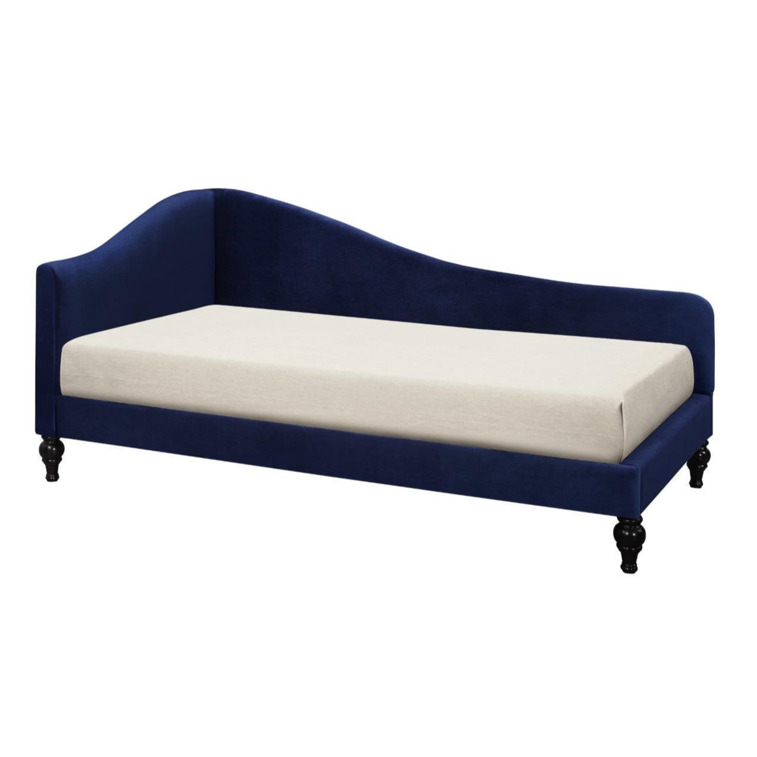 Home Design Enzo Luxurious Twin Daybed with Velvet Upholstery, Arched Back and Curved Armrests, Victorian-Style Legs, Foam-Filled Comfort, Blue