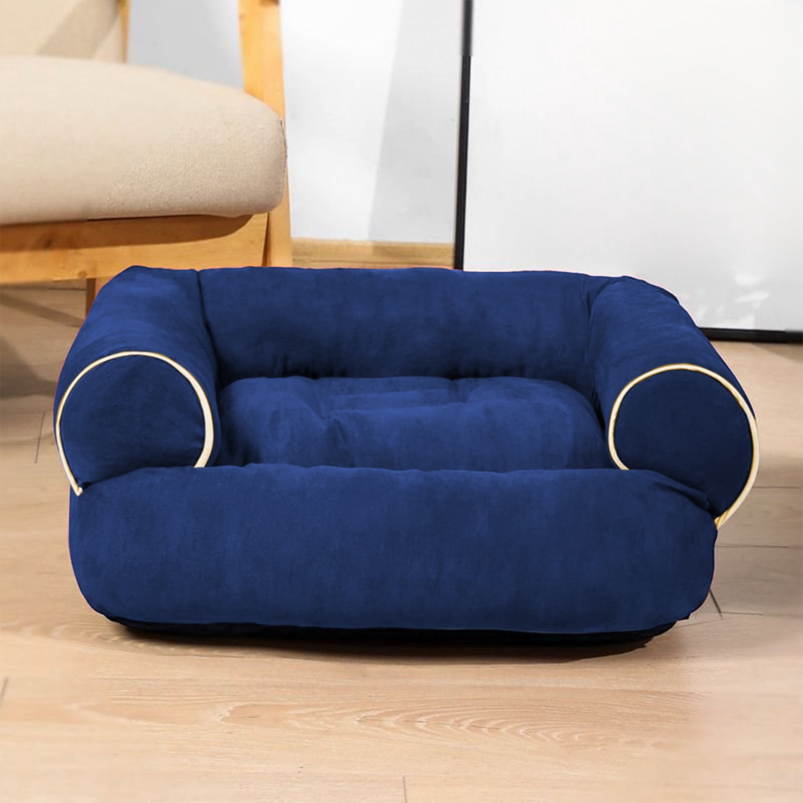 Suede Orthopedic Dog Bed for Small to Medium Dogs, Soft Pet Couch Bed with Sides, Non-Slip Bottom, Blue