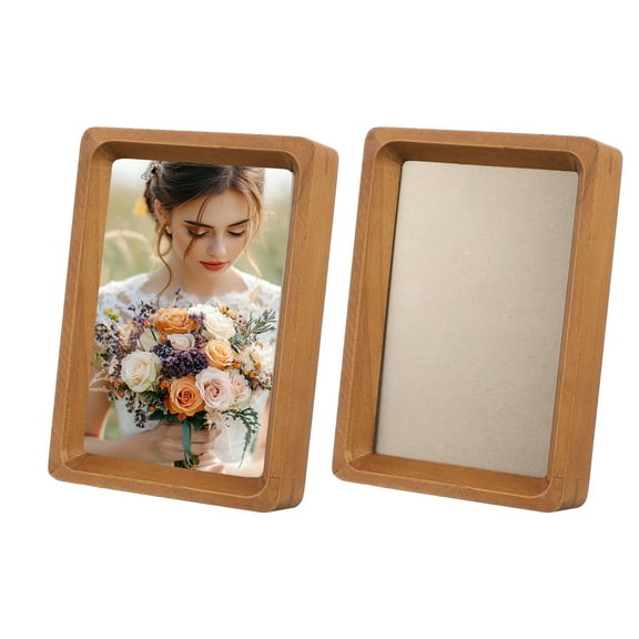3 x 4inch Natural Wood Photo Frames, 2pcs Mini Wood Finish Picture Frame Wood Tabletop Frame with Mat for Desktop Display Wall Mounting, Teak color