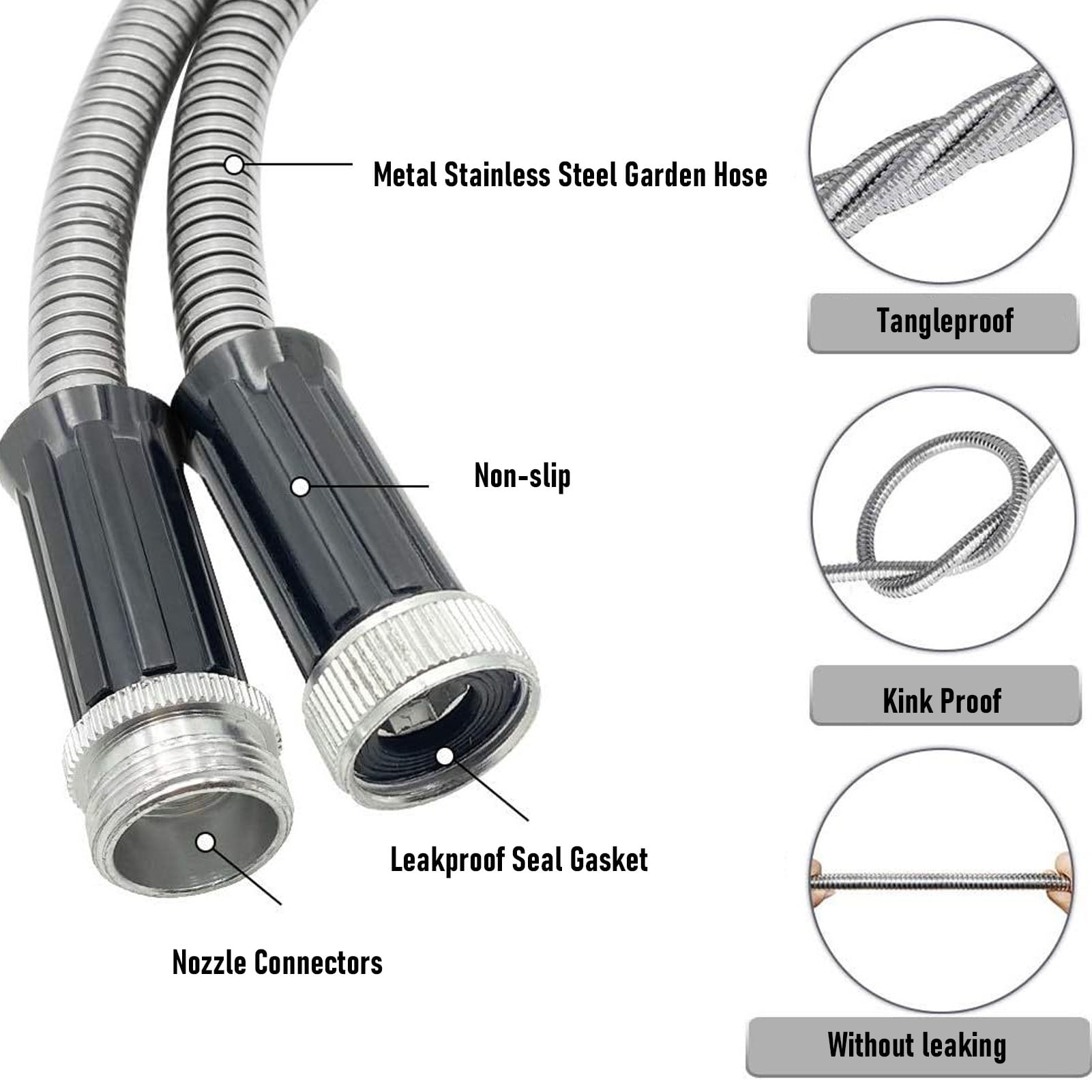 75 FT Garden Hose ,304 Stainless Steel Heavy Duty Water Hose with 7 Function Nozzles No-Kink Rust Proof for Yard Outdoor
