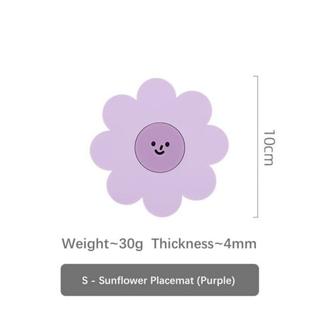 

Heat-Resistant Silicone Mat Drink Cup Coasters Placemats for Dining Table Cartoon Sunflower Coaster Place Mats for Kitchen Table Temperature Resistant Place Mats Anti-Slip Table Mats Purple Small