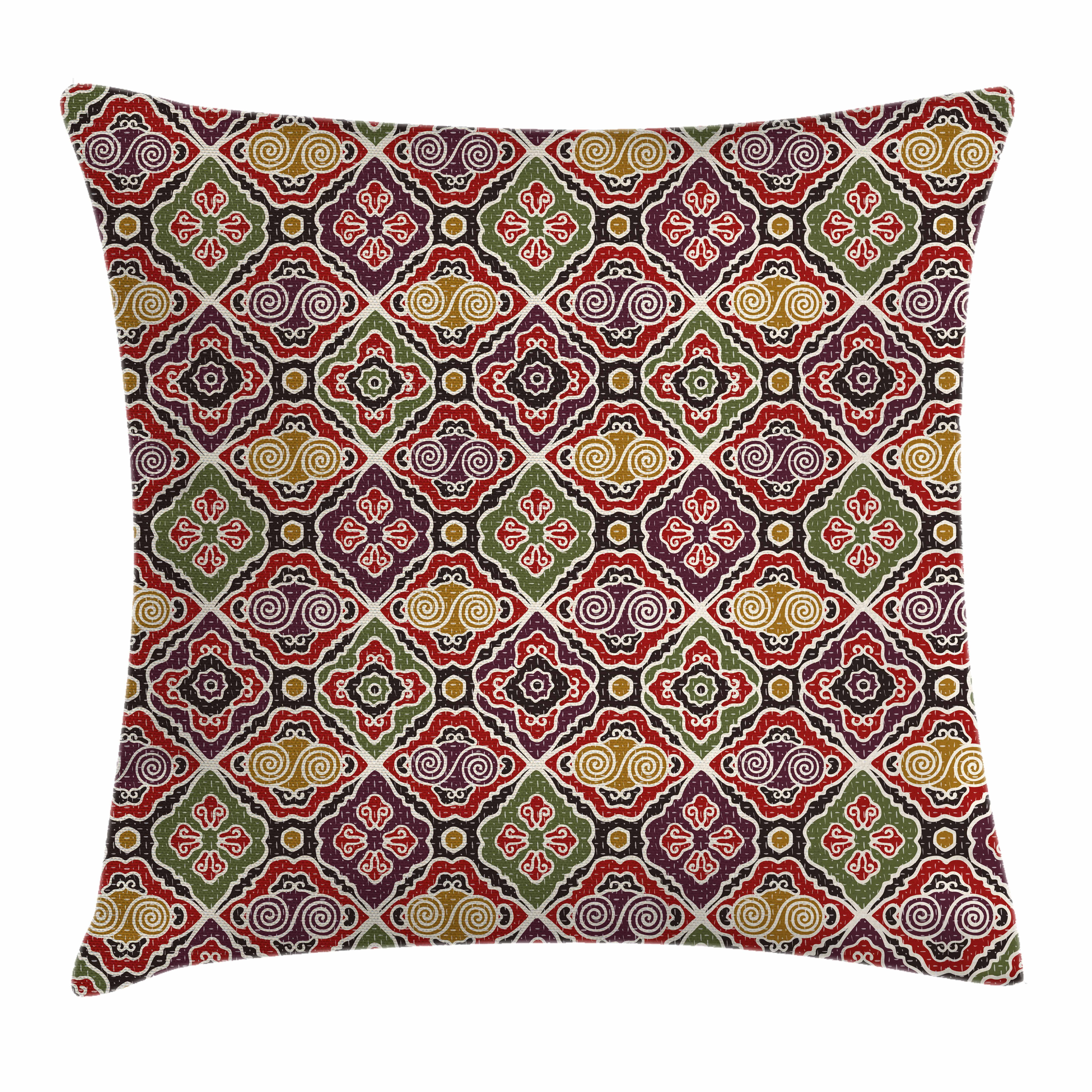 Japanese Throw Pillow Cushion Cover, Traditional Antique Motifs Eastern