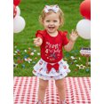 thumbnail image 4 of BemeyourBBs Newborn Baby Girl My First 4th of July Outfit Baby Girls Summer Patriot Independence Day Outfits Letter Cherry Print Ruffle Short Sleeve Romper Top Tiered PP Shorts Skirt Headband Sets, 4 of 8