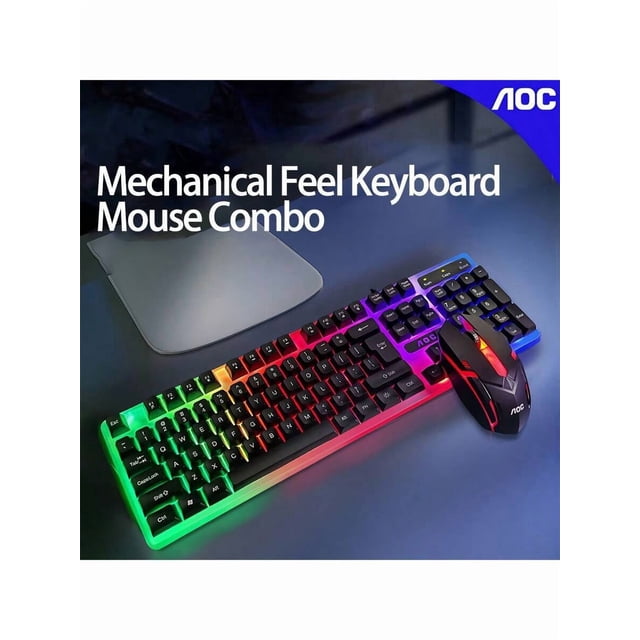 Keyboard And Mouse Set KM100 Mechanical Feel Keyboard Gaming Mouse With Precise Tracking Colorful Backlight System For Immersive Gaming Splash-Proof And Durable Design Black,Black