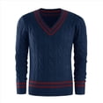 thumbnail image 2 of Suéter de Cuello en V para Hombre, Informal, de Punto , Ajustado, de Larga, para Otoño e Invierno. Azul Marino M, 2 of 6