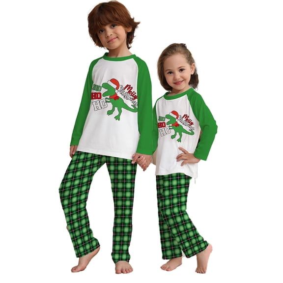 MXIEZI Family Matching Pajamas Outfits Christmas Cartoon Long Sleeve Mommy and Me Pajamas Set Crew-Neck Letter Loungwear Matching Set