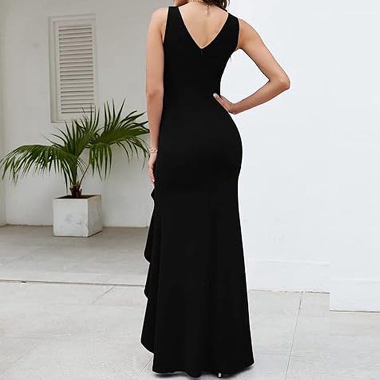 MuXiKeJi Formal Evening Maxi Dresses for Women Elegant Evening Party Prom Dress  Long Sexy V Neck Sleeveless Split Wrap Graduation Dress Black,XXL -  Walmart.com