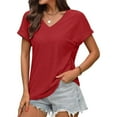 thumbnail image 5 of biudgviw Summer Tops for Women Loose Short Sleeve Shirts Textured Casual V Neck Breathable T-Shirts Going Out Outfits, 5 of 6