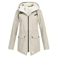 thumbnail image 2 of TrendOFT Women's Long Trench Coats Thicken Linend Travel Raincoat Winter Warm Casual Rain Windbreaker with Hood Waterproof Jacket Beige L, 2 of 4