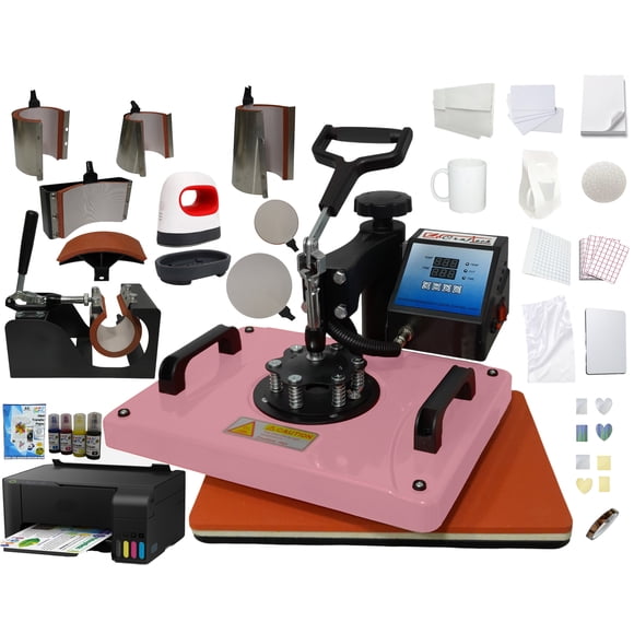 Combo 9 en 1 Craftech 29x38 Plancha Sublimación Color Rosa con Impresora