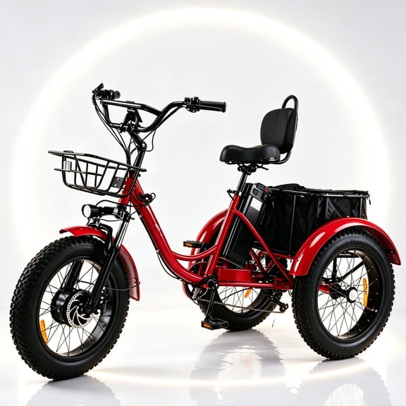 Electric Tricycle for Adults,20"x4.0"Fat Tire Electric Trike,7-Speed 3 Wheel Ebike 48V15AH Li-Battery,500w Motor,with Rear Basket,Red