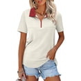 thumbnail image 2 of Soyumi Women's Short Sleeve Golf Tennis Polo Shirts V Neck Collared Workout Tops UV Protection Tennis Golf Shirt Business Casual Loose Collared V Neck Top, White, 2 of 9