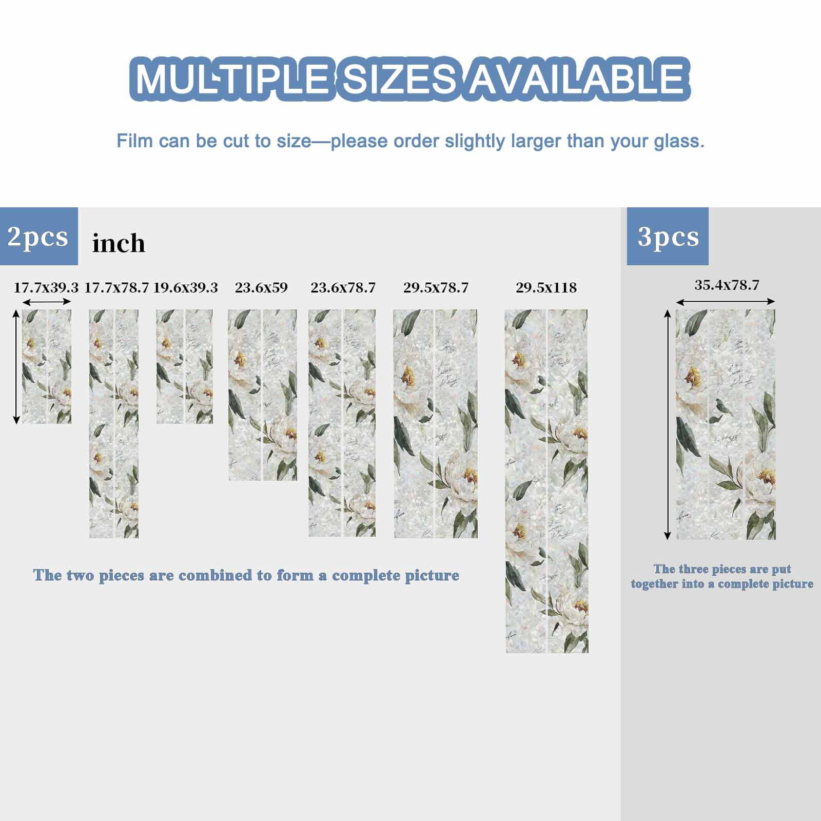 Rainbow Window Privacy Film, Vintage Floral Spring Static Cling Window Film PVC, Farmhouse Botanical White Flowers No Glue UV Blocking Glass Covering, Removable Stained Glass Sticker 23.6''x59''