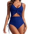 thumbnail image 1 of Wo-Fusoul Swimsuit for Women, Solid Color with Chest Cushion and No Steel Ring Support, Loose Drawstring Split One Piece Swimsuit Set, Includes 1Pc Swimsuit and 1Pc Swimsuit Bottom, 1 of 7