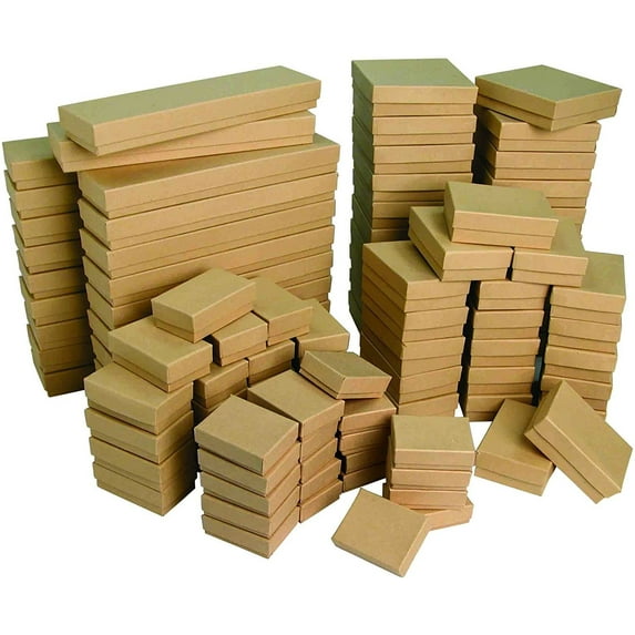 888 Display - Pack of 12 Boxes of 2" x 8" x 1"H Natural Kraft Tone Cotton Filled Jewelry Boxes