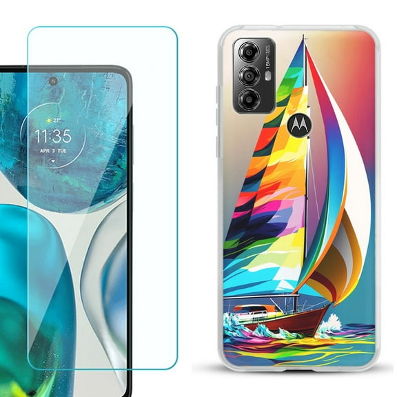 OneToughShield ® for Motorola Moto G Play 2023 Shockproof Fashion Phone Case, with Tempered Glass Screen Protector - Sailing