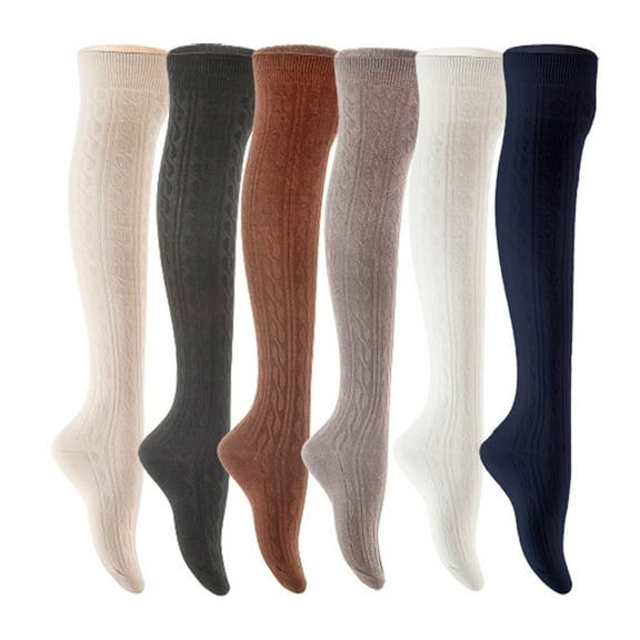 Lian LifeStyle Women's 6 Pair Adorable Comfortable Soft Thigh High Over Knee High Cotton Socks Size 6-9 L1024 Cream,Black,Coffee,Dark Grey,White,Navy