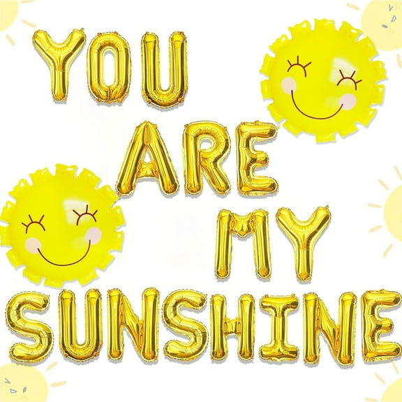 Gold and Silver Sunshine Party Balloon Set - Metal Letters   Sun Smiley Face Birthday Decor Combination