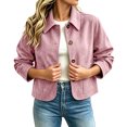 thumbnail image 2 of Wensltd Women Cropped Collar Button Front Long Sleeve Jacket Front Pockets Casual Outerwear Tops, 2 of 8