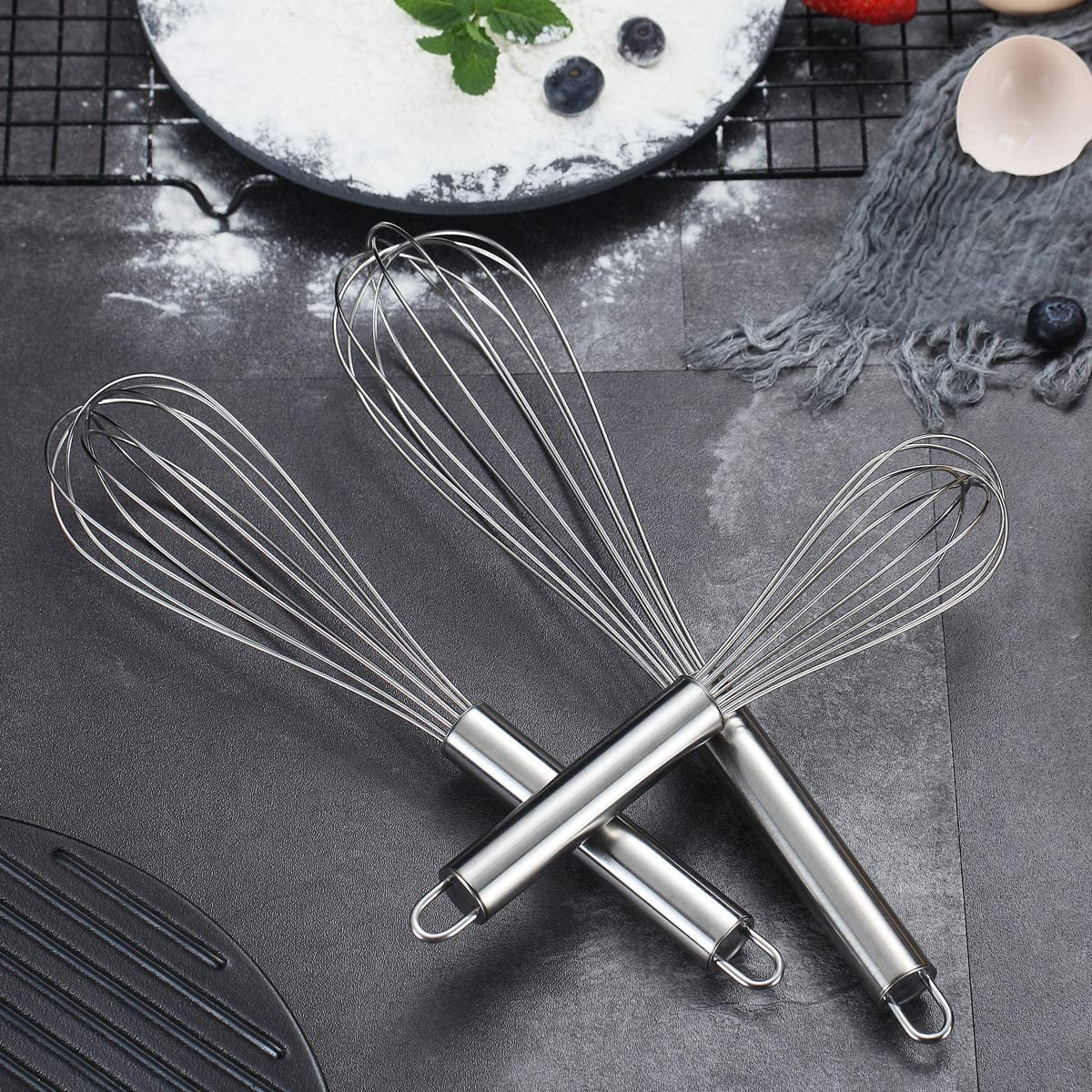 ReaNea Rose Gold Whisk Set Pack of 3 Stainless Steel 8 10 12 Whisks for  Cooking, Beater, Kitchen Wire Wisk 