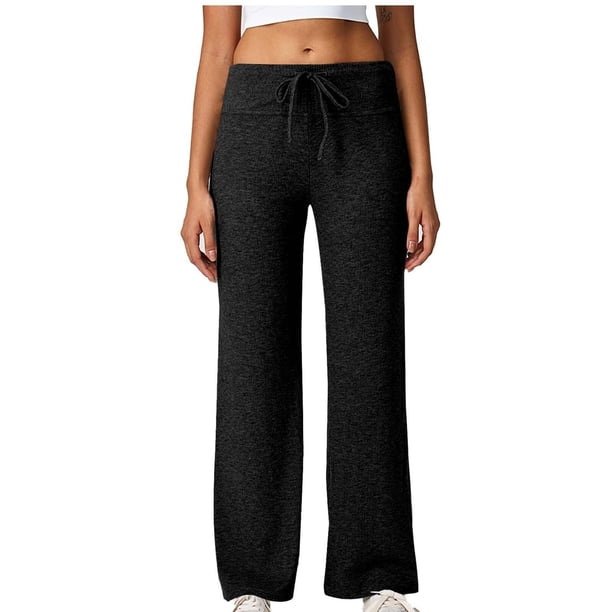 Pantalones deportivos de cintura alta con forro polar for mujer for el invierno de 2026, pantalones de pierna ancha de punto con control de barriga y cordón