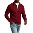thumbnail image 2 of Mens Quarter Zip Pullover Sweater Lightweight Mock Neck Slim Fit Pullover Knit Casual Polo Sweaters Wine S, 2 of 8