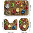 4 Pcs Christmas Wood Grain Shower Curtains Sets with NonSlip Rug