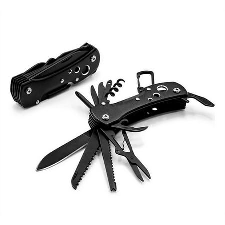 TRIANU Stainless Steel Swiss Style Army Pocket Knife Multitools 11-in-1 Multi Function with Opener Screwdrivers Saw Scissors Black