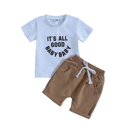 

Emmababy Adorable Baby Boys Summer Set: Letter Print T-shirt and Elastic Shorts