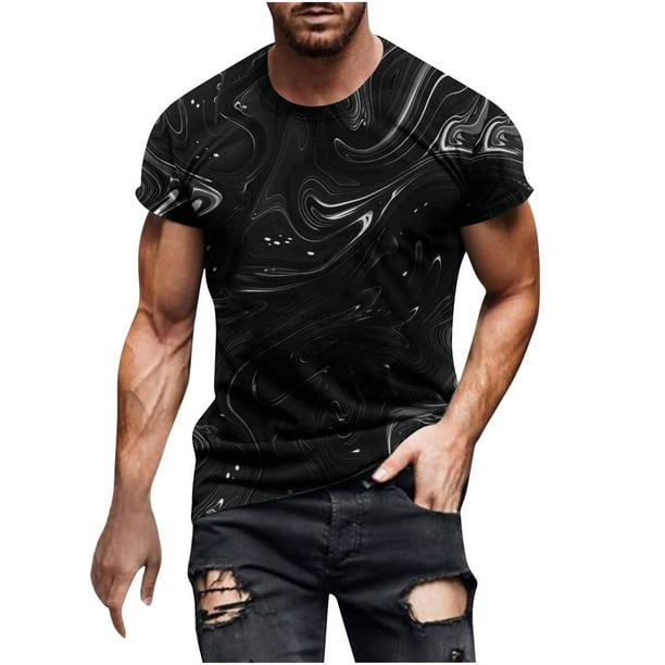 Camisas de Manga Larga para Hombres Blusa de Cuello Redondo de Impresión Cómoda, Camisa Casual de Poliéster para Uso Diario, de Fiesta Y de Primavera de Verano