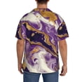 thumbnail image 3 of Naloa Purple Gold Marble Swirls Men's Loose Fit Cuban Collar Short-Sleeve Shirt, Hawaiian Shirts, Mens Shirts Casual for Everyday Wear Outings-Medium, 3 of 5