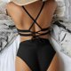 thumbnail image 5 of Traje de baño de dos piezas con cintura alta y efecto torcido para mujer, talla L, 5 of 5