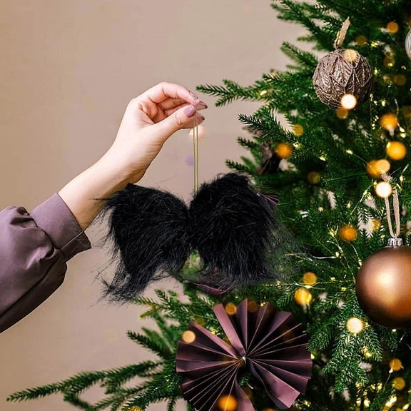 Long Fluffy Faux Fur Christmas Tree Bow Ornament Holiday Party Decorations Festive Gift Wrapping Accent for Xmas Home Decorations