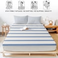 thumbnail image 5 of Full Size Fitted Sheet Set - Navy Blue Striped 3 Piece Bedding Sets 16" Deep Pocket Fitted Sheet with 2 Pillowcases Rustic Blue Stripe Modern Art Beige Brushed Microfiber Hotel Luxury Bed Sheets, 5 of 9