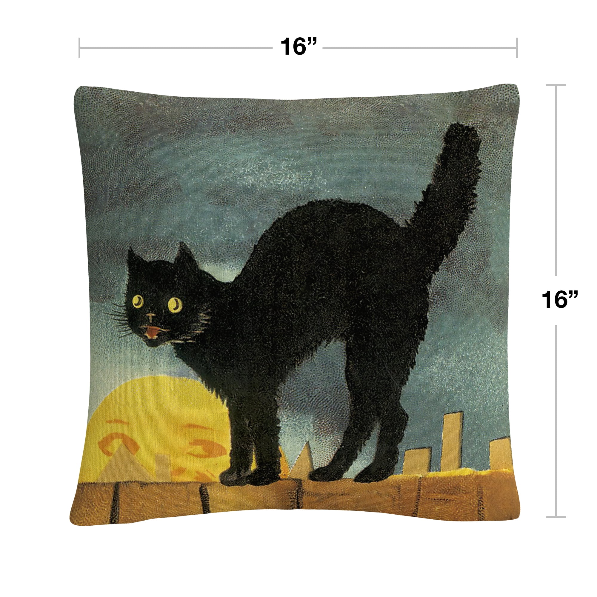 Black Cat On Fence Night Halloween By Abc 16 X 16 Decorative Throw Pillow