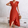 thumbnail image 5 of ClodeEU Womens Summer V Neck Ruff Sleeve Elastic Waist Dress, A Line Casual Loose Fit Maxi Dress Watermelon Red,Womens Plus M, 5 of 7