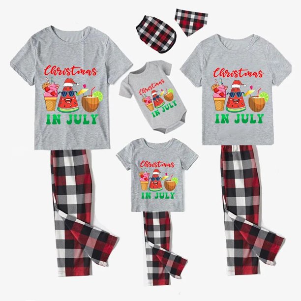 Pijamas familiares navideños a juego, conjuntos de pijamas de Papá Noel en julio, gris