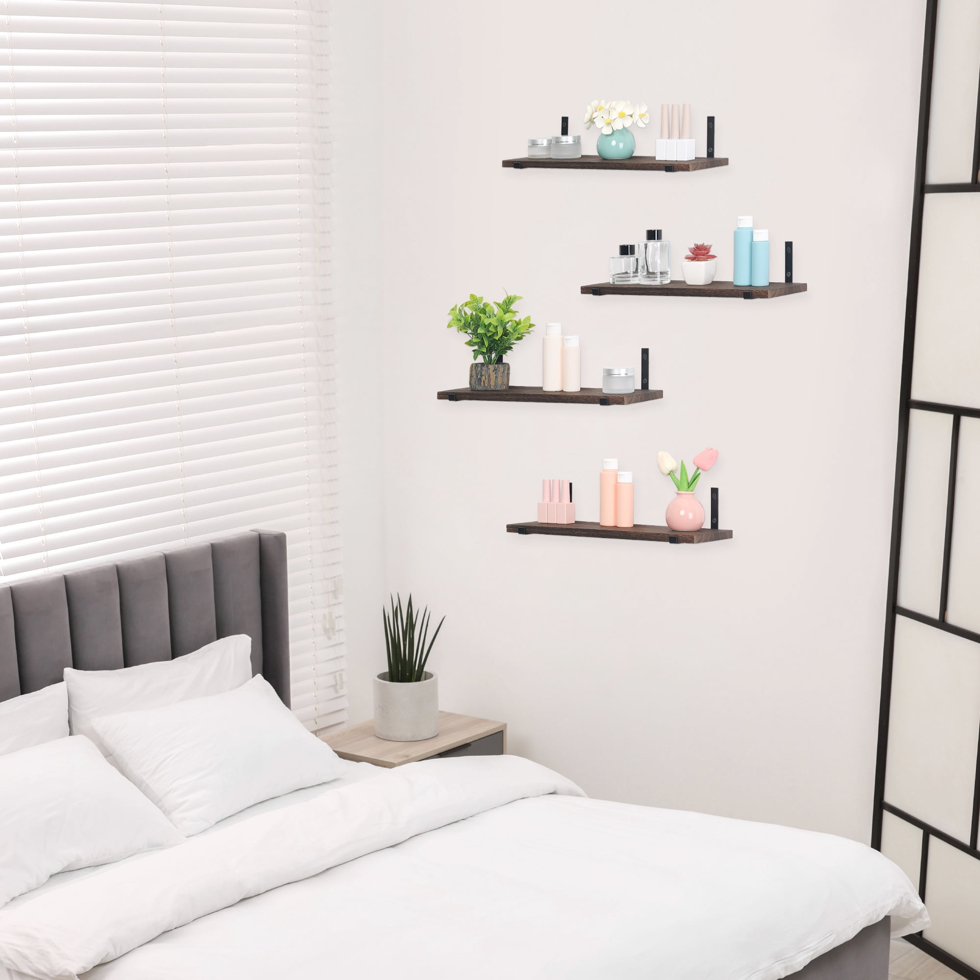 Unique Bargains Acrylic Floating Shelves for Wall Bathroom Living Room Kitchen Dark Brown 15.7*5.9in