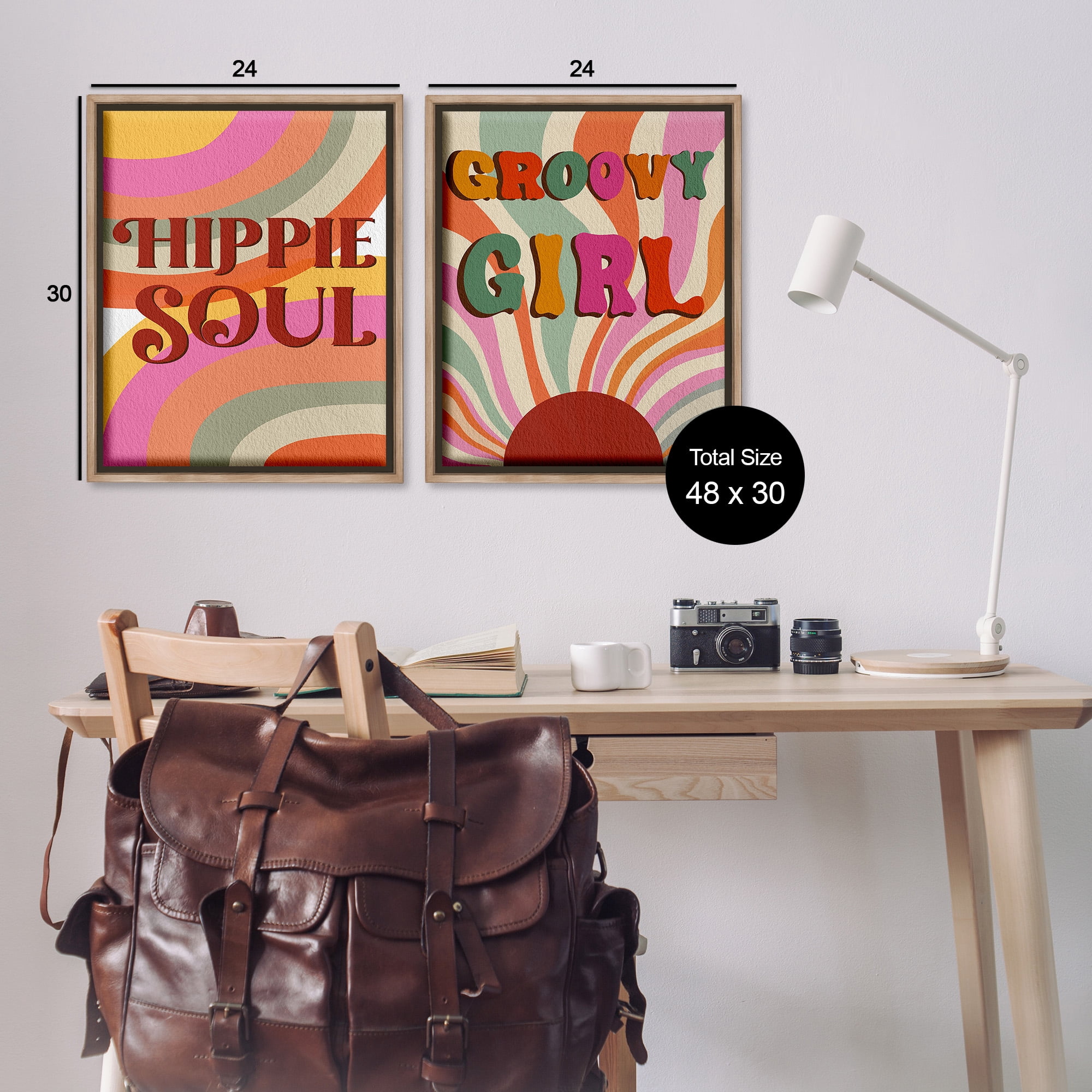 Stupell Industries Groovy Striped Phrases Abstract Painting Brown Floater Framed Canvas Art Print Wall Art, 25 x 31, Set of 2
