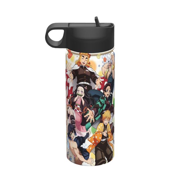 Bottle Demon Slayer Insulated Stainless Steel Wide Mouth Water Bottle With Straw, 18oz Portable Leak Proof Drinking Bottle For Outdoor Office Travel School