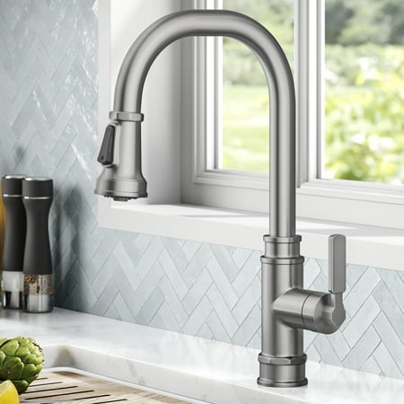KRAUS Allyn Transitional Industrial Pull-Down Single Handle Kitchen Faucet in Spot-Free Stainless Steel